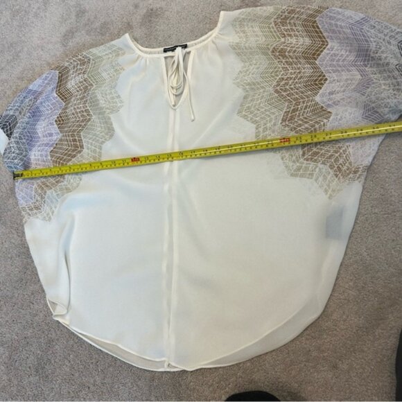 Madison Paige cream web sleeve bat wing front tie blouse semi sheer Sz L - Picture 11 of 15